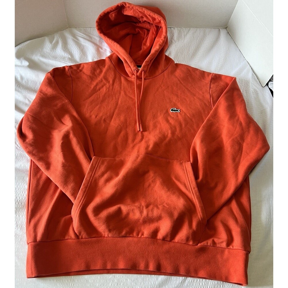 Lacoste Men’s Orange Pullover Hoodie Crocodile Sweatshirt And Pants Sz XL